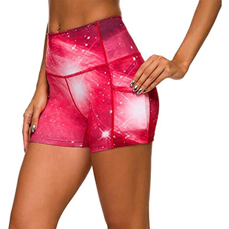 

Workout Yoga Shorts With Pocket Women Scrunch Booty Gym Shorts Gradient starry sky Print High waisted Sports Leggings