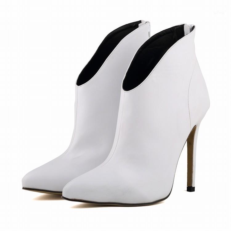 

New 2020 Women's Pointed Toe Sexy Nude White High Heels Boot Shoes Autumn Winter Soft Leather Motorcycle Boots For Woman G00111, Women boots shoes