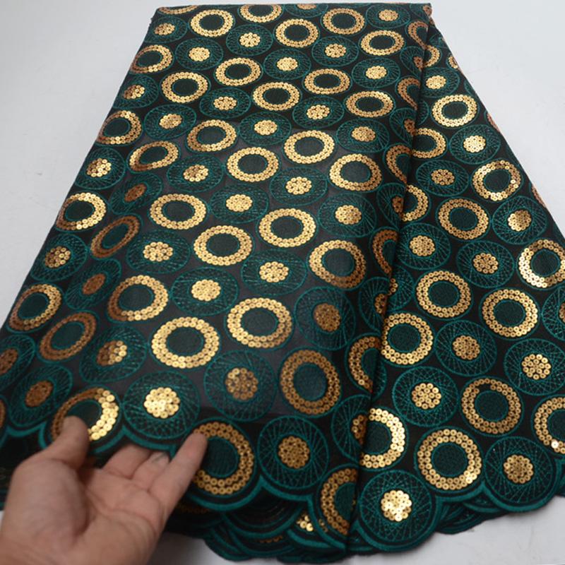 

5yards/pc) 2020 newest African double organza lace fabric in deep green with gold sequins embroidery for party dress OP114