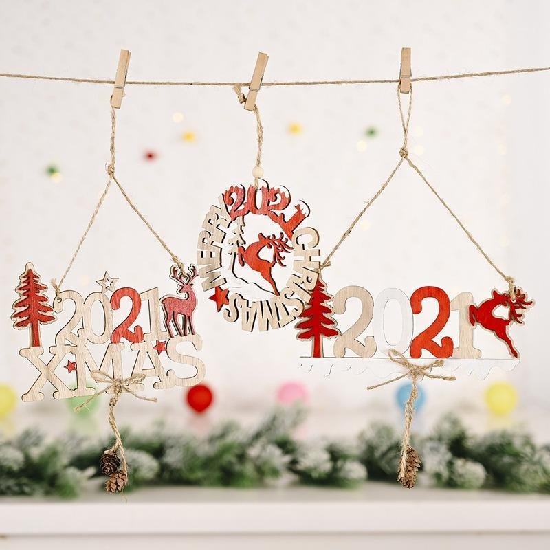

2021 Xmas Elk Wooden Letters Hanging Board Christmas Pendant for Christmas Tree Decorations New Year Home Drop Ornaments Craft1