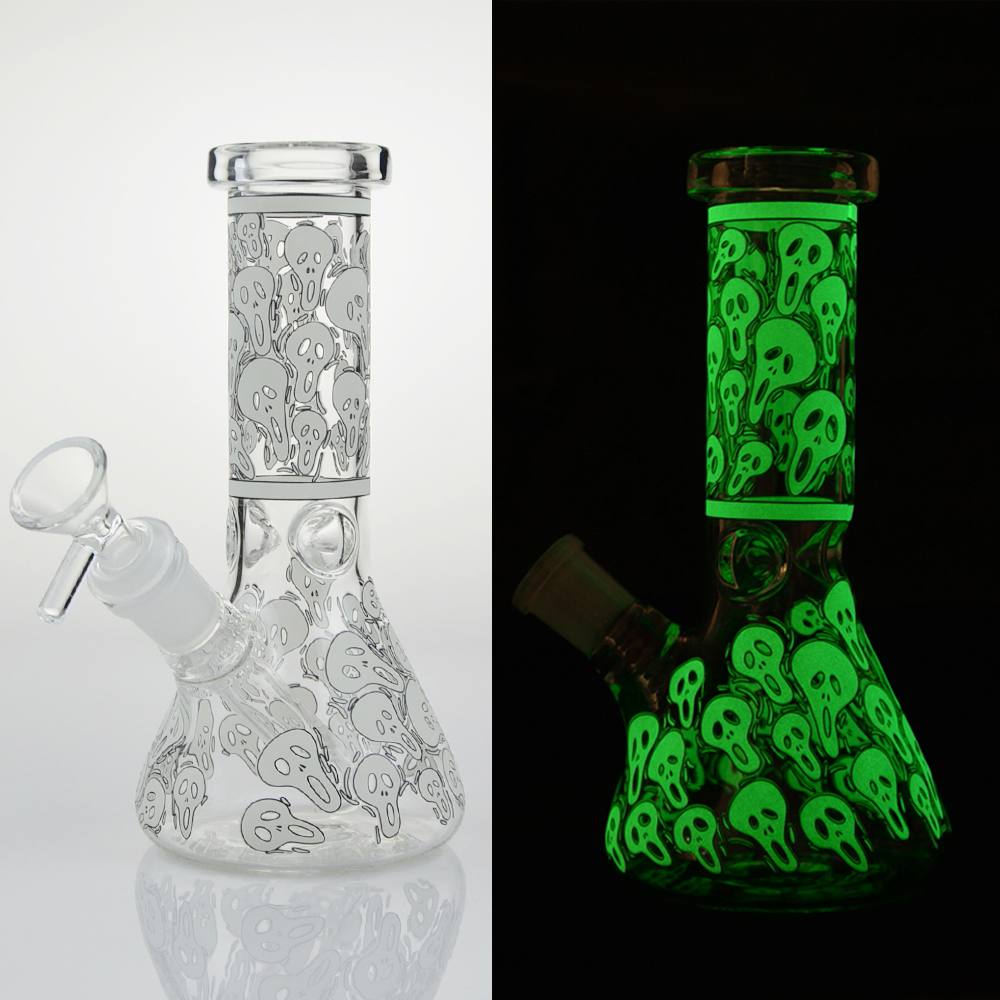 

Halloween Ghost Glass Beaker Bong Hookah Glass Water Pipes Recycler 7.5 Inch Bongs Dab Rig Oil Burner Ash Catcher Bubbler 14mm Bowl