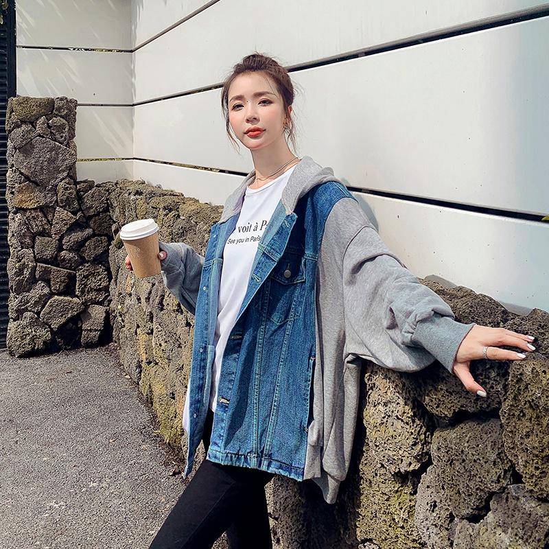 

Women' Spring Autumn Denim Coat 2020 Fashion Korean Stitching Hooded Trendy Cattle Casual Loose Women' denim jackets A42, Image color