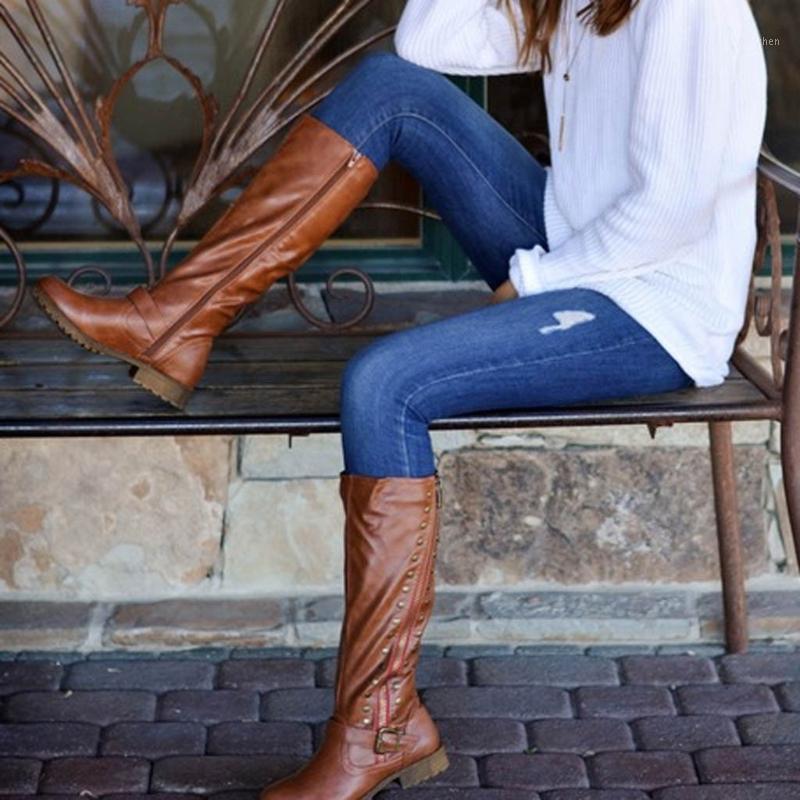 

Boots SAGACE Mid Calf Women 2021 Winter Fashion Zip Belt Buckle Long Boot Retro Warm Motorcycle Boots1, Ye