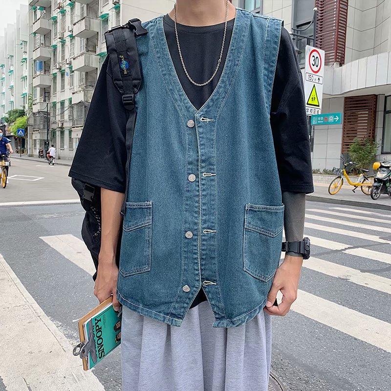 

Autumn Streetwear Men' Collarless Waistcoat Button-Down Denim Vest Sleeveless Jean Jackets Plus Size 3XL Men Clothing XXXL, Deep blue vest mens