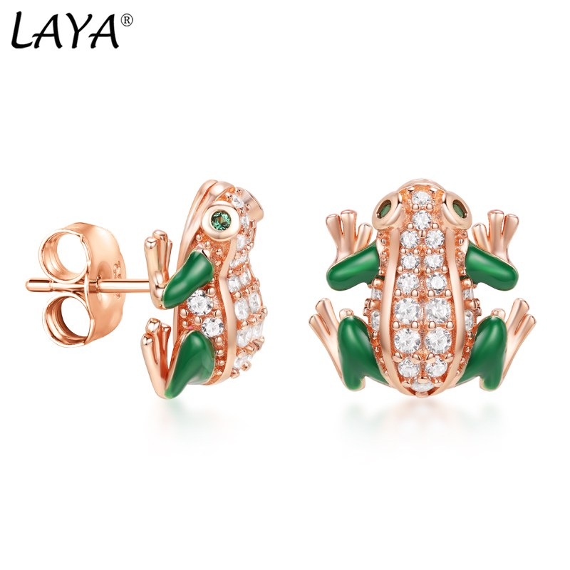 

Laya Silver Animal Frog Stud Earrings For Women Pure 925 Sterling Silver Shiny White Cubic Zirconia Green Enamel Fine Jewelry 2022 Trend