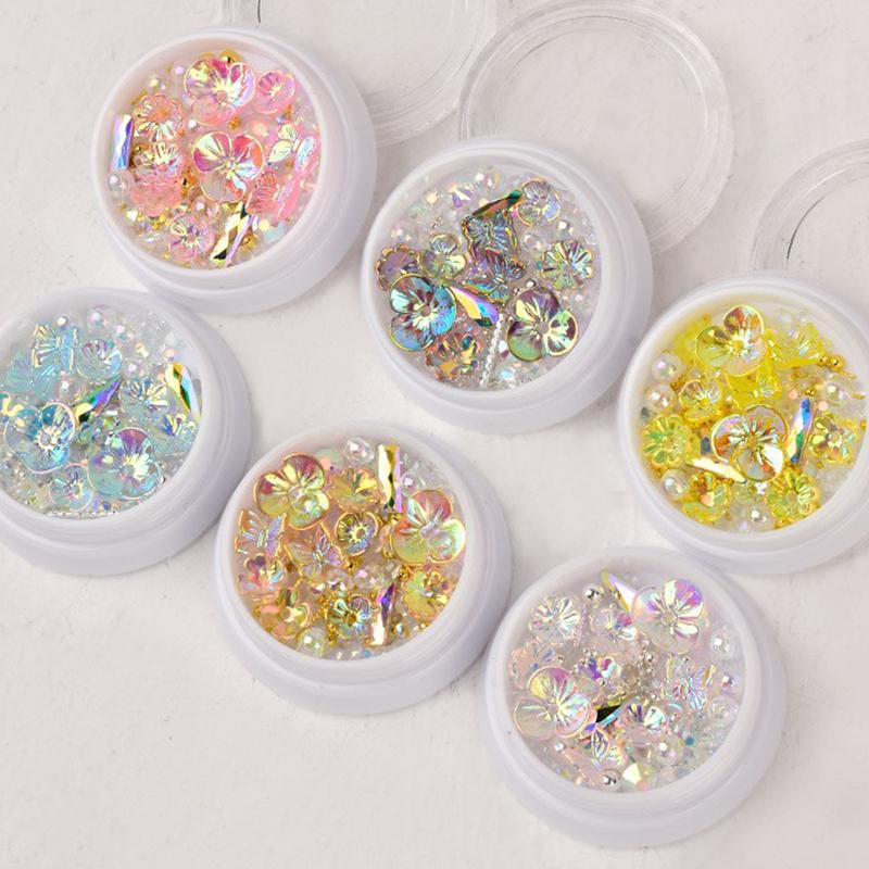 

Colorful Crystal Flower Butterfly Nail Art Decorations Mix Metal Rivets Pearls Holographic DIY Nails Rhinestones Accessories