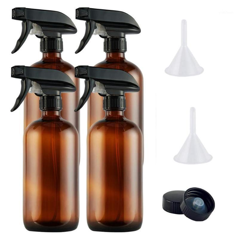

Free Shipping 4pcs Empty 500ml Amber Glass Spray Bottles Refillable 16 oz Container with Free Funnel1