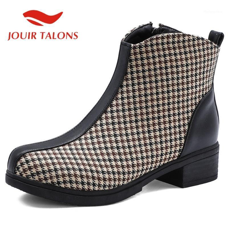 

JOUIR TALONS New Fashion Mixed Color Cotton Fabric Round Toe women shoes Casual Patchwork Low Heels Ankle Boots1, White