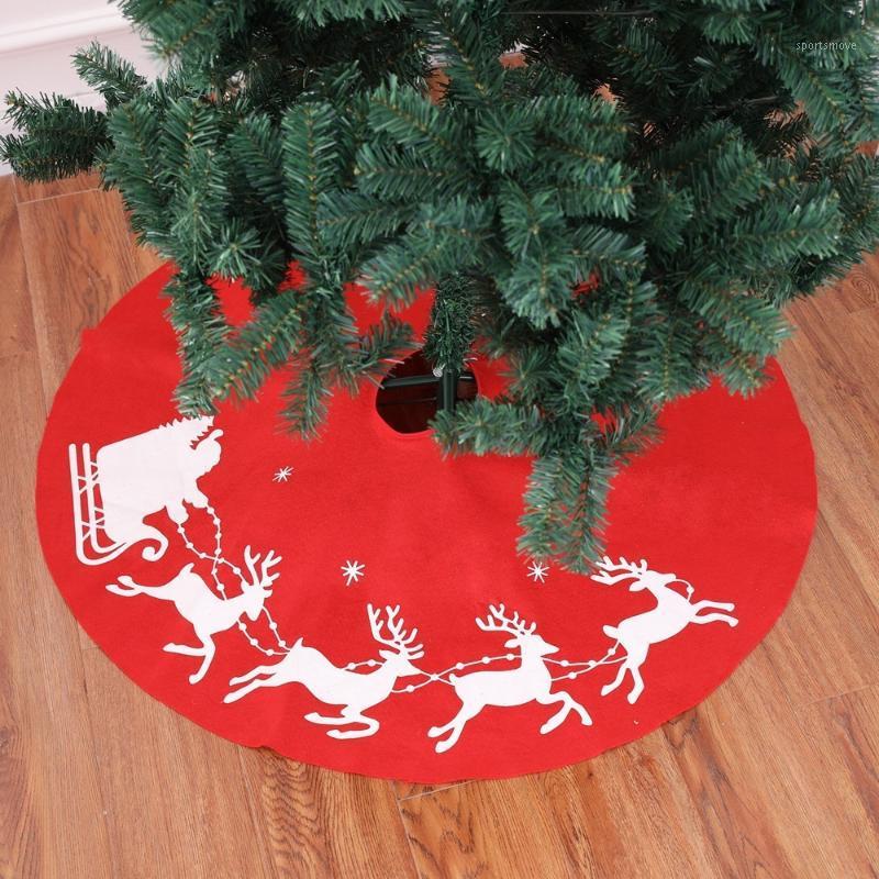 

Christmas Deer Cart Tree Skirt Tree Carpet Christmas Apron Red Burlap Leg Base Skirt Decor Elk Round Carpet 100cm J1