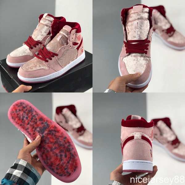 

2020 StrangeLove x Jumpman 1 1s Basketball shoes for Women Mens,Valentine's Day pink Suede girls Sports Sneakers Outdoor des Chaussures