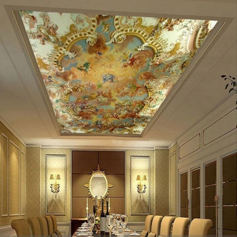 

Custom Photo Mural Wall Paper European Style 3D Embossed Painting Hotel Living Room Ceiling Luxury Wallpaper Papel Mural, As pic