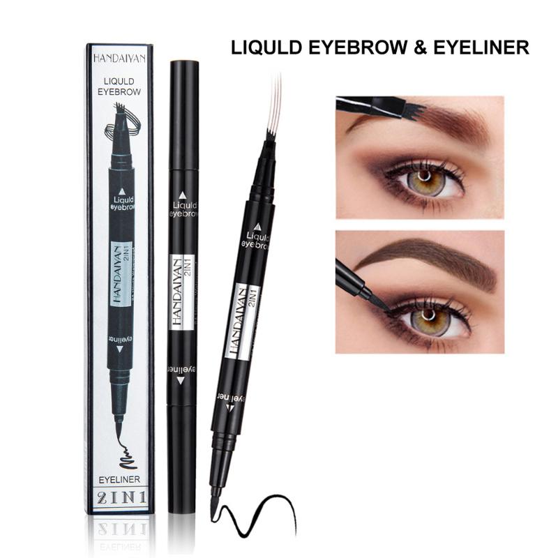 

1 PC 2 in1 Double-end Liquid Eye Liner With Eyebrow Pencil Waterproof Natural Long-lasting Automatic Cosmetic Makeup Tool, 05 black