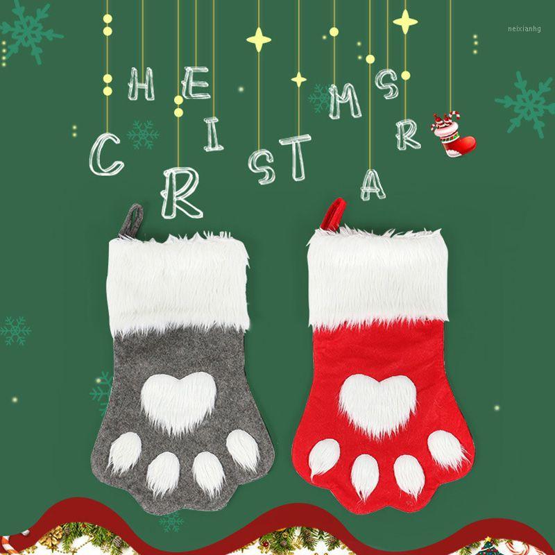 

Creative Christmas Stockings Decoration Christmas Long-haired Dog Claw Shape Children Gift Bags Xmas Tree Hanging Decoration1