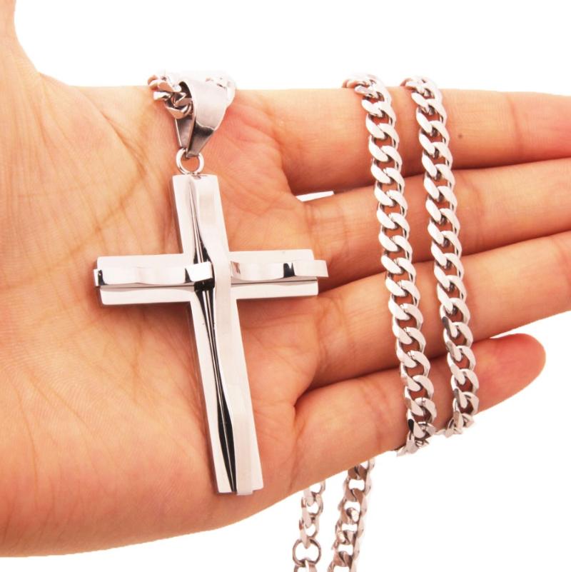 

Men's Crucifix Pendant Necklace Cuban Style Delicate Chain Heavy Stainless Steel Lucky Gift Hip-Hop Boy Jewelry Accessories