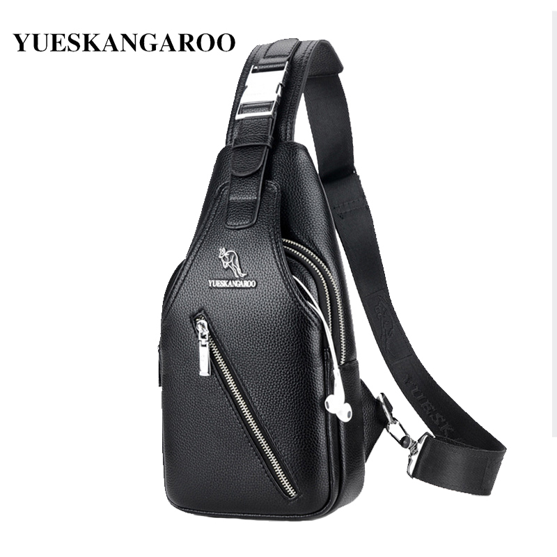 

HBP YUES KANGAROO Brand Men Chest Bag Single Messenger Bags Leather Travel Crossbody Casual Double Zipper Chest Pack Sling Bag, Color