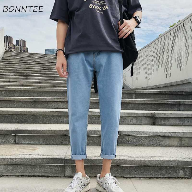

Jeans Men Leisure Bundle Ankle-length Retro Chic Loose Straight Trousers Mens Korean Style Harajuku Simple All-match New1, Light blue