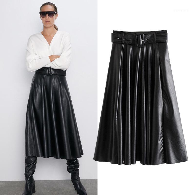 

2020 Spring and Autumn New High Waist Waistband Pleated Pu Skirt Women's Hot Sale1, Black