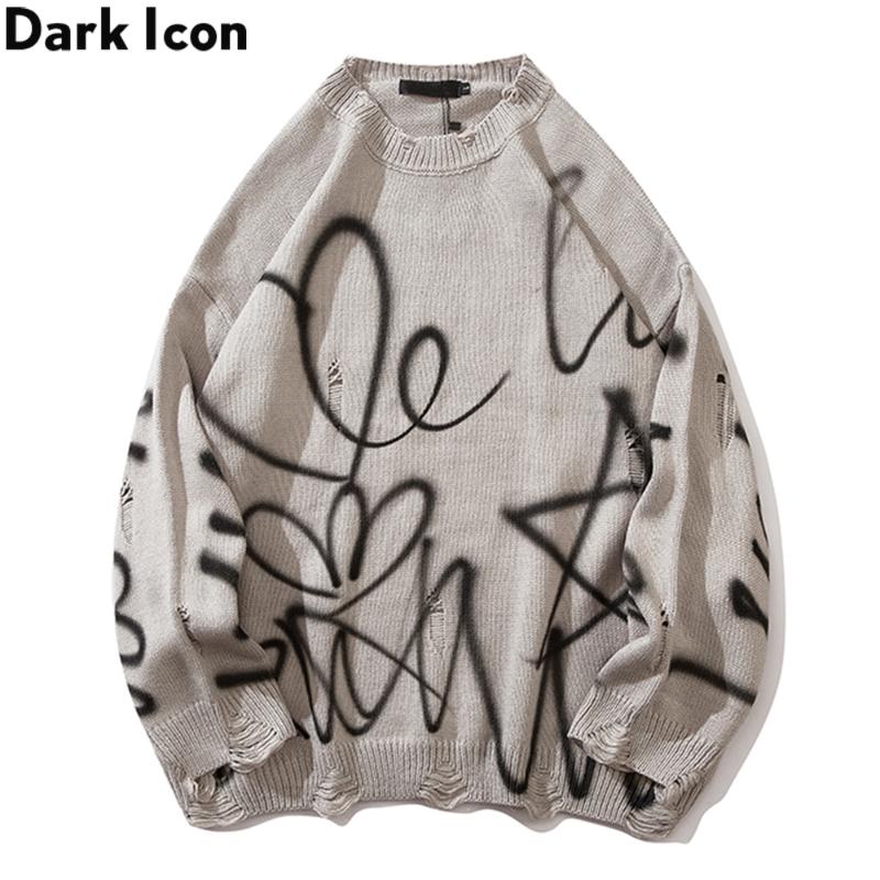 

DARK Graffiti Sweater Men Women Oversized Streetwear Men's Sweater Unisex Sweaters Couple Clothing, Black