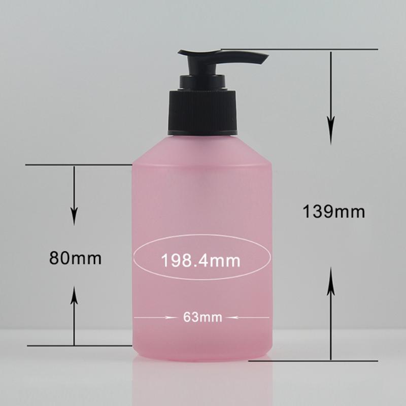 

Luxury grade quality pink body glass lotion pump bottle 200ml, round 200ml cream pump bottle for sale