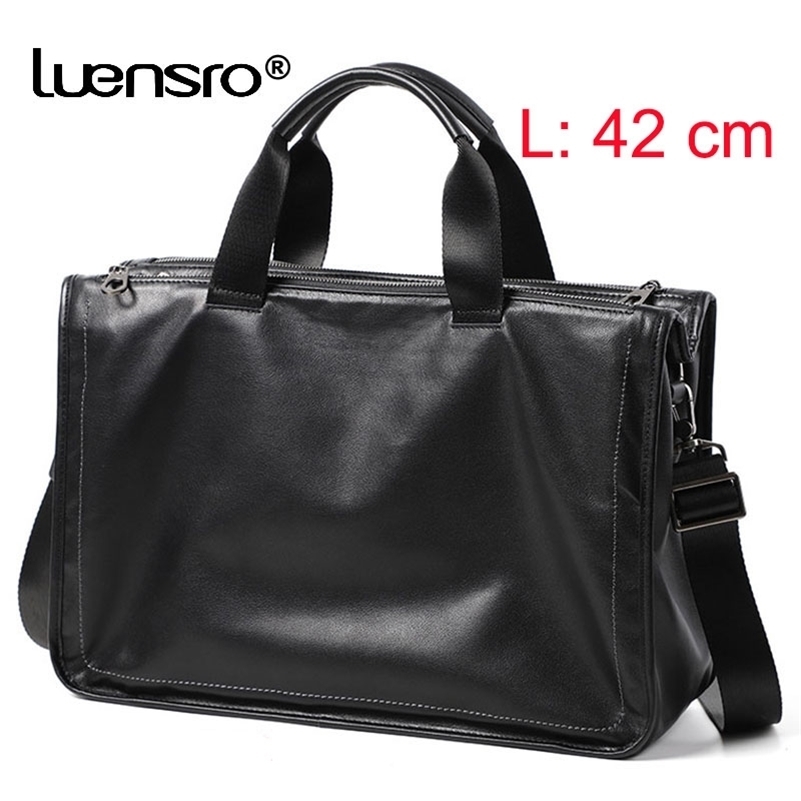 

Large Briefcase Men Genuine Leather Shoulder Laptop Bag 15 inch Soft Big Handbag Multi-layer Travel Briefcases 220125, Small black