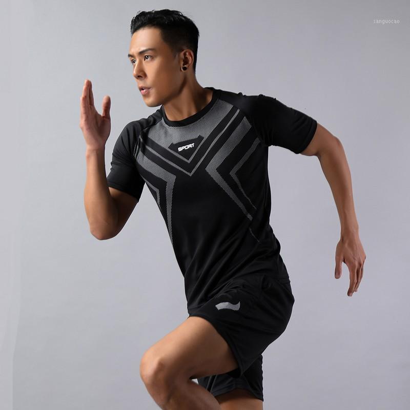 

Plus Size Men's Sports Suit Summer Quick Drying Suit Short Sleeve Round Neck T-shirt Fat Casual Fashion Youth Shorts1, Black