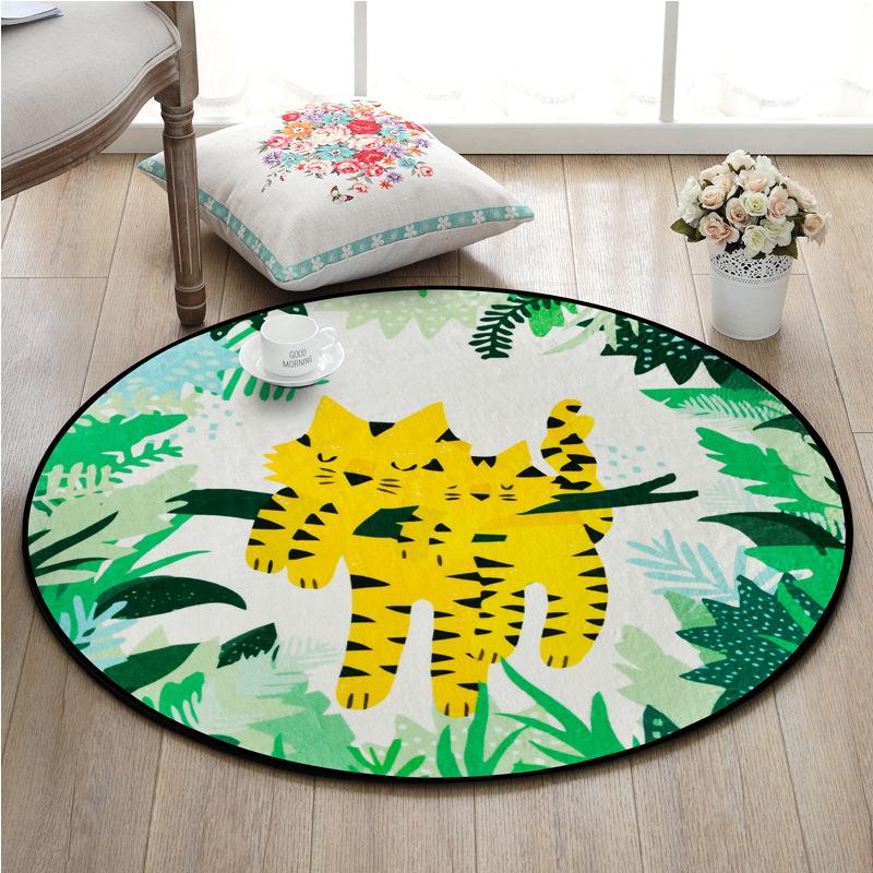 

Cartoon Cute Tiger Round Carpets Tropical Flower Children Play Tent Bedroom Floor Mat Living Room Christmas Tree Carpet, Bear