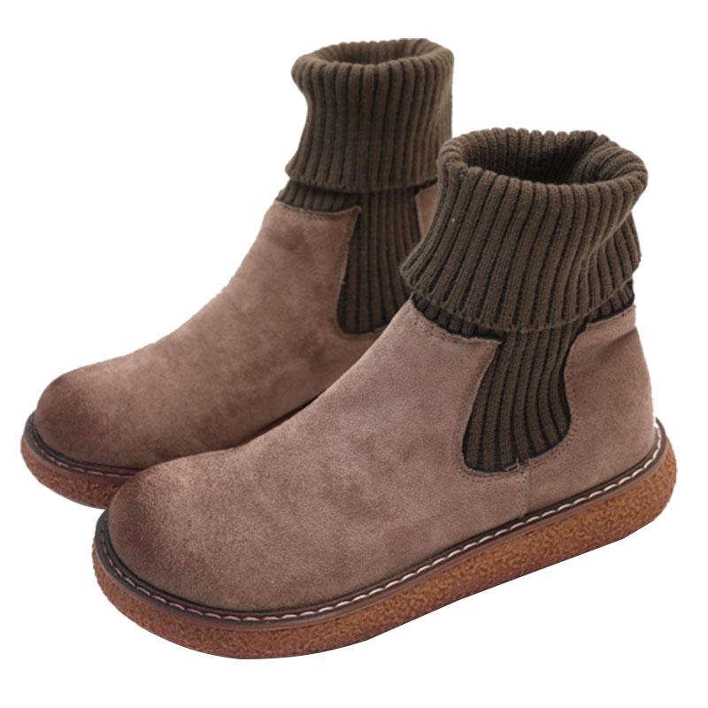 

Japanese Harajuku Thick Bottom Ankle Boots Mori Literary Retro Short Boots Casual Womens Shoes Handmade Wool Mouth Women's, Light khaki
