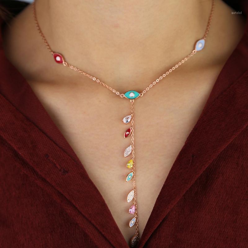 

2020 Christmas gifts jewelry colorful rainbow cz sexy women girl enamel evil eye charm Lairat Y long necklaces trendy jewelry1