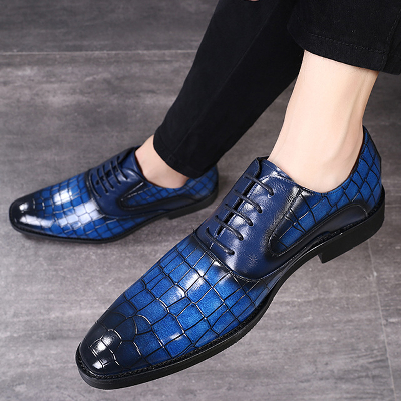 

2020 Formal Men's Crocodile Pattern Leather Shoes Pointed Toe Casual Party Office Oxford Platform Shoes Men Zapatos De Hombre, Black