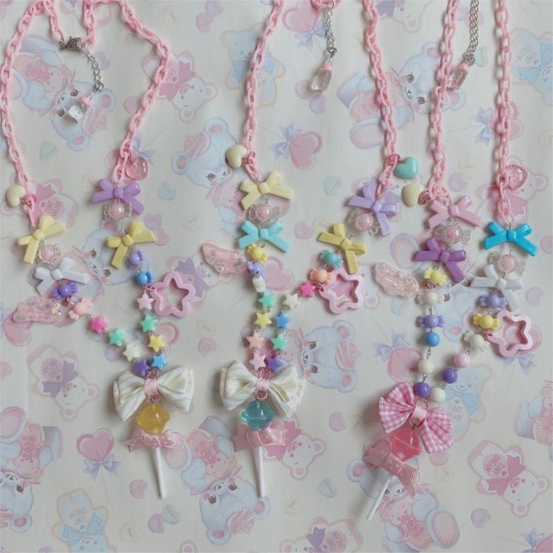 

lolita sweet hand-made lollipop necklace cute sweet girl small things apmt pink yellow blue Harajuku