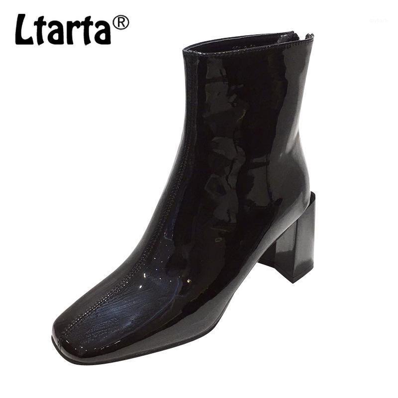 

LTARTA 2021 Boots Patent Leather Chunky Heel Boots Comfortable Velvet Woman Shoes High Heels Sexy -365-31, White