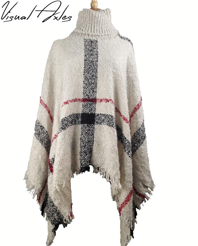 

Visual Axles] 7 Colors 469g 2020 New Women Winter Fashion Knitting Wool Hooded Poncho Ruana