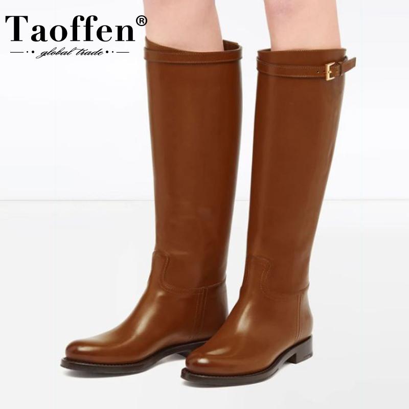

TAOFFEN Plus Size 34-45 Women Leather Knee High Boots Flat Heel Women Winter Warm Boots Fashion Casual Woman Long Footwear, Black