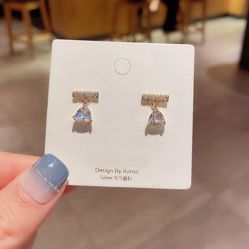 

Korean Style Geometric Design Stud Earrings Jewelry Gold Color Zircon Crystal Triangle Earrings for Women