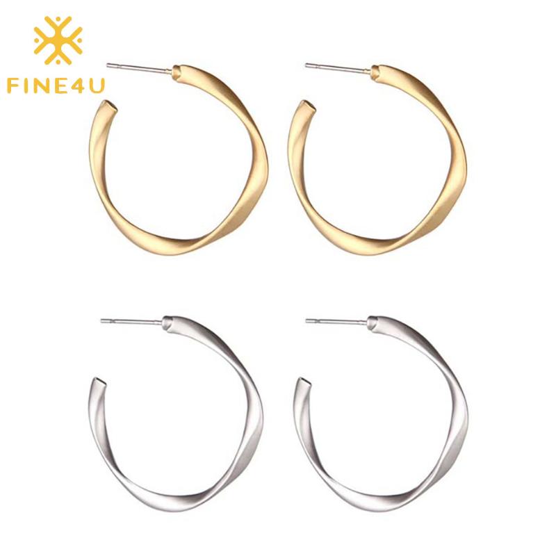 

Hoop & Huggie FINE4U E211 Minimalist Open Earrings Lightweight Wire Needle Thin C-Hoop Earring Hypoallergenic Jewelry
