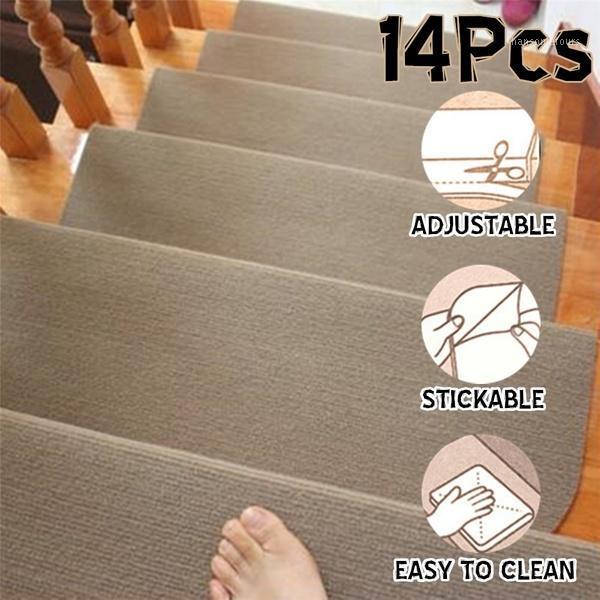 

14pcs/Set Floor Rug Carpet for Stairway Anti-Slip Stair Mats Self-adhesive Step Mats Foot Pad Entrance Mat Safety Pads Mat1, Brown