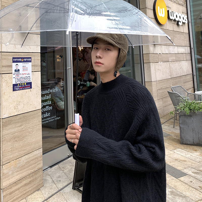 

Autumn Thin 2021 New Twist Small Turtleneck Sweater Male Clothing PITE, Black