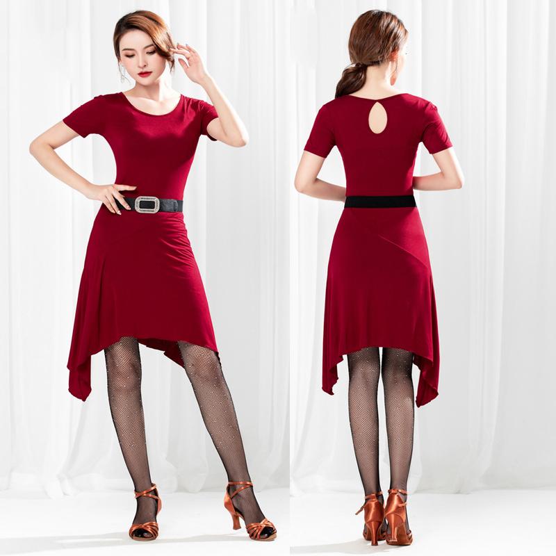 

New Latin Dance Dress Red Ballroom Dance Dress Women Tango Salsa Cha Cha Samba Rumba Ladies Performance Practice Clothes SL1904, As picture