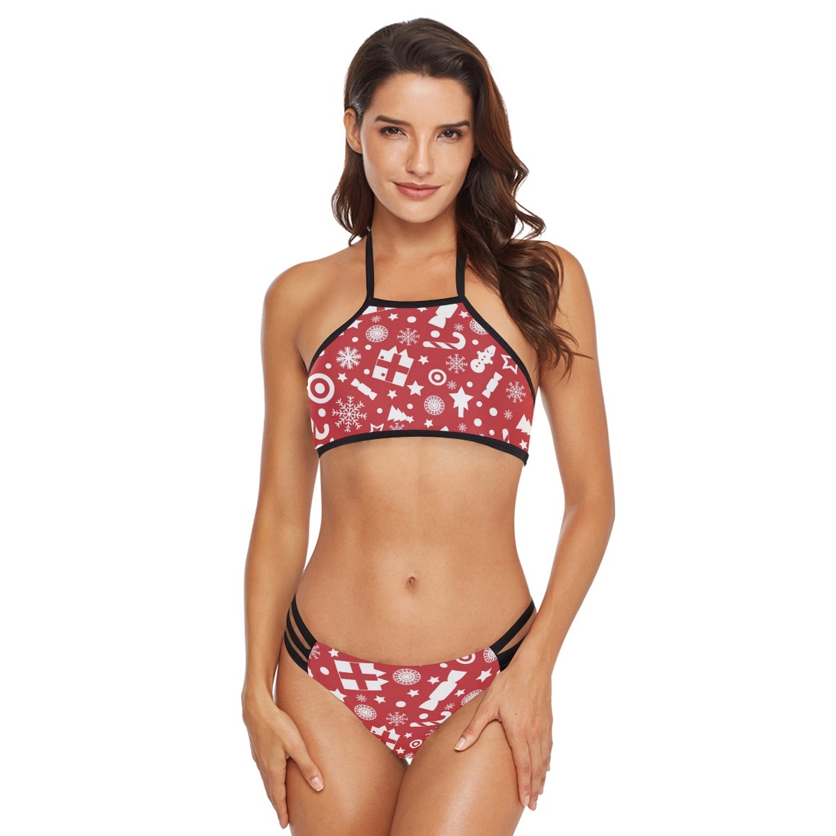 

2021 Cartoon New Sexy Christmas Split Tube Top Swimsuit Women 2 Pieces Womens Fashion Clother 48k2, Beige