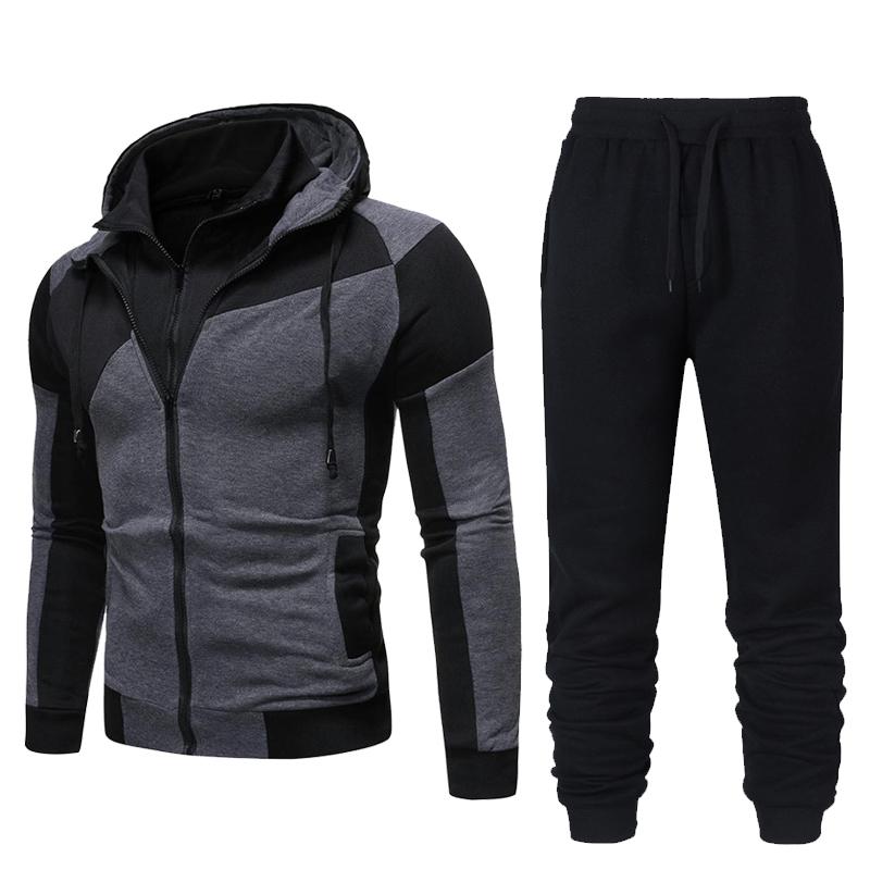 

Men's Tracksuits 2021 Winter Men Fleece Casual Zipper Jacket+Sweatpant 2 Pieces Set Hooded Sporting Sweatshirt &Pant Racing Suit