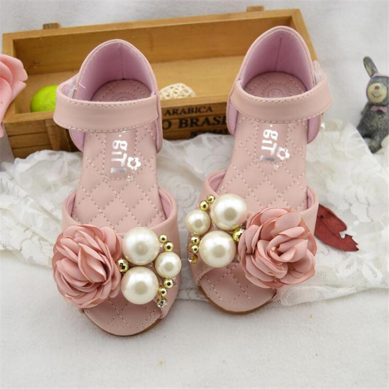 

Exquisite fashion cute children Pearl flower sandals 2020 summer new Korean version girls princess shoes soft soled sandals, Pink