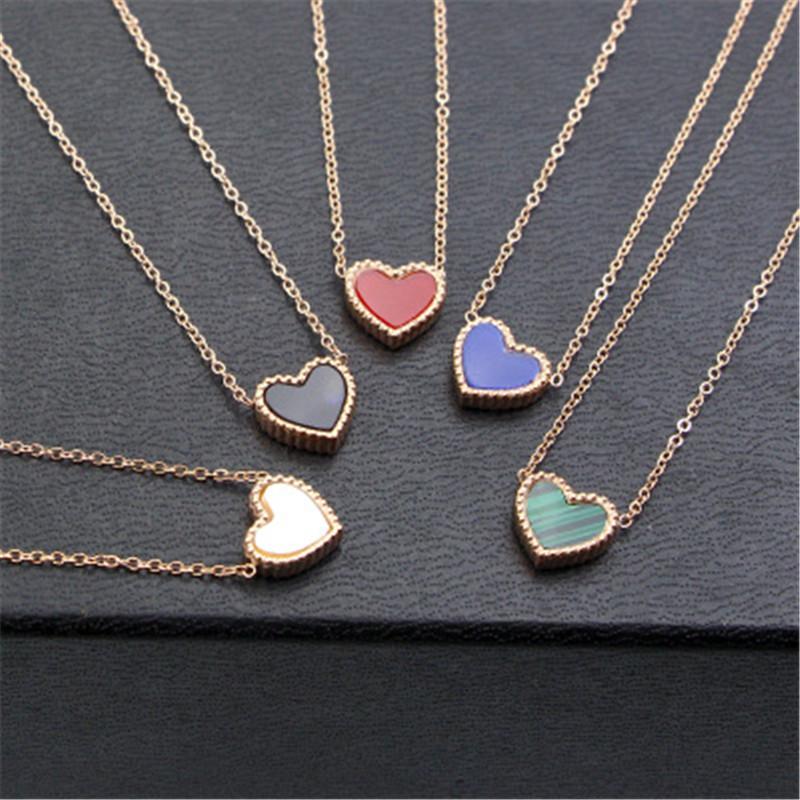 

Double Color Love Heart Pendant Necklace For Women Wedding Jewelry Rose Gold Classic Shell Short Necklaces FF001