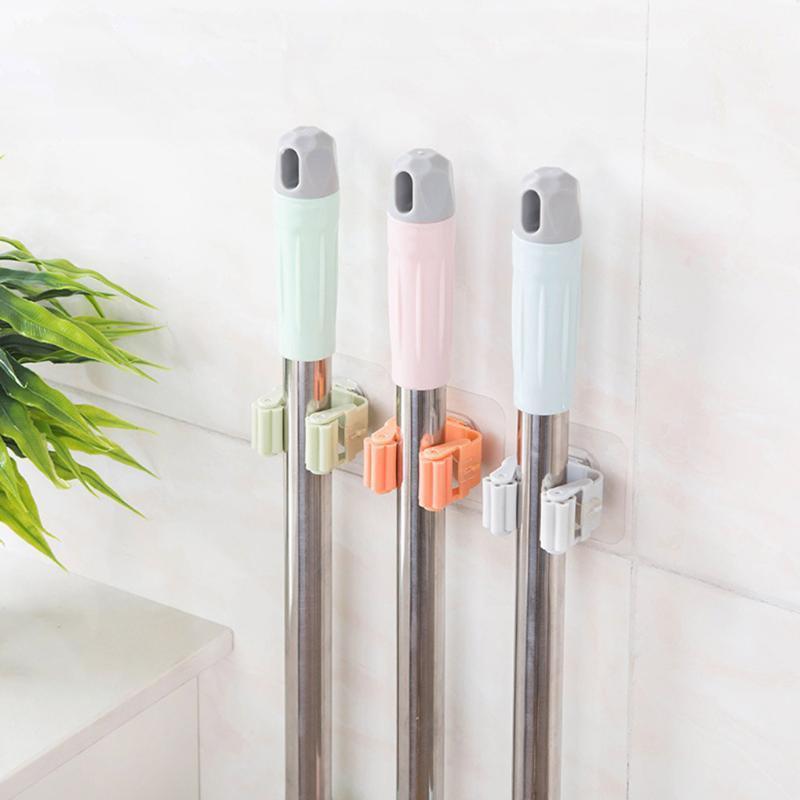 

2pcs Bathroom Shower Room Wall Mop Holder Clip Rack ABS Material Adhesive Brush Hanger Home Supplies1
