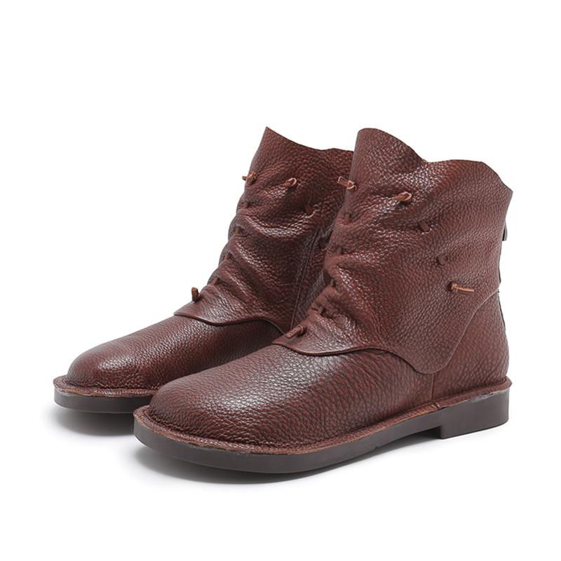 

829-34 New Fashion Genuine Leather Short-barrel Boots 2020 Autumn and Winter Art Retro Short Women Boots, Brown