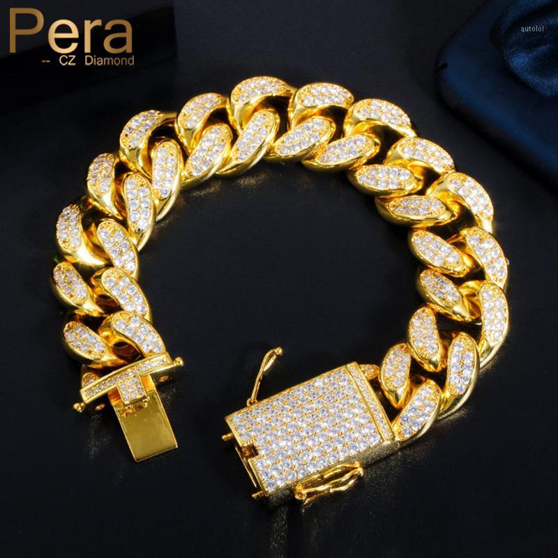 

Pera High Quality Chunky Clear Iced Out Cubic Zirconia Hip Hop Cuban Gold Color Link Bracelets for Women Party Jewelry BR1281
