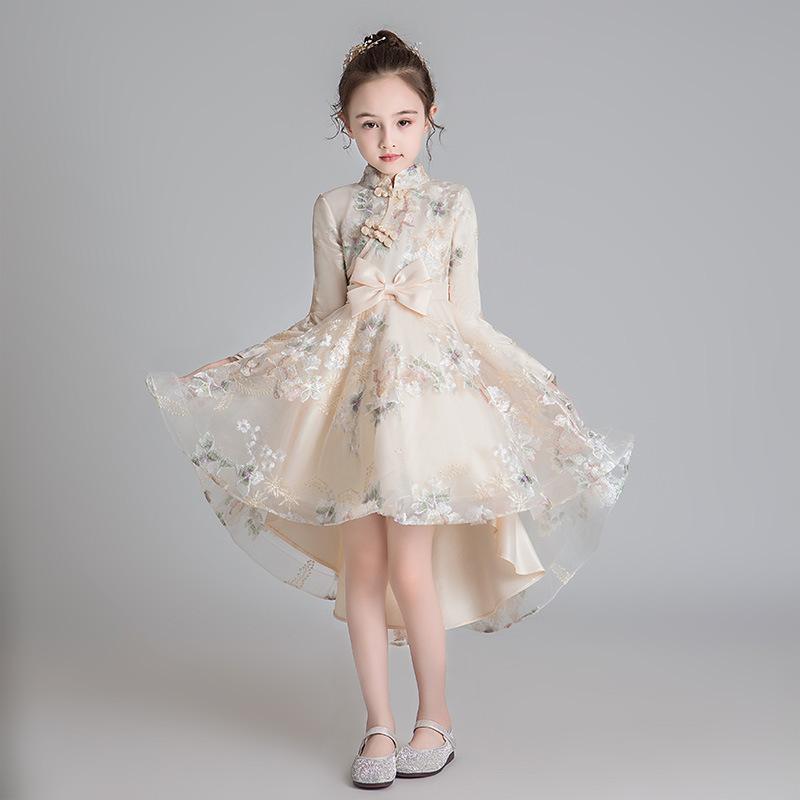 

Chinese style Girls cheongsam dress kids national trailing mesh princess dress for girl Birthday Party children's clothing 3-12Y, Champagne