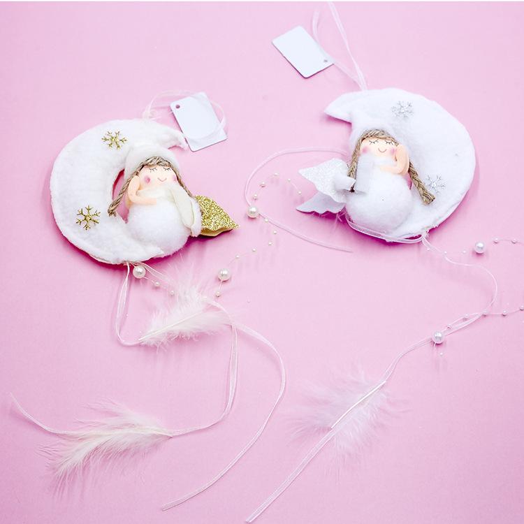 

Christmas Tree Hanging Angel with Moon Feather Decorations for Home Xmas Party Wedding Ornament Metal Pendants Christmas Gifts