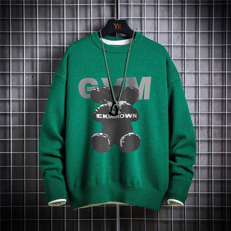 

169-0111 Loose casual and neutral couples round collar trend of fashion quality men's coat printed sweater, Black