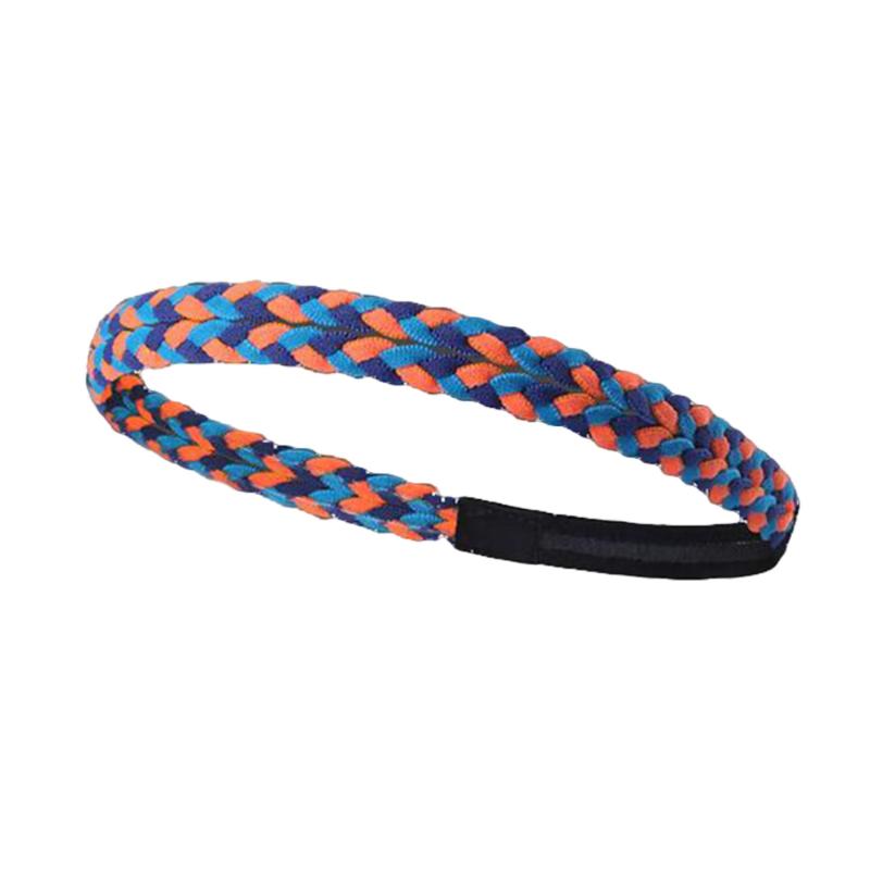 

Sports Braid Headband Hairband Elastic Single Band Silicone Lined Fitness Sweatband (Dark Blue, Blue and Orange, Color 1