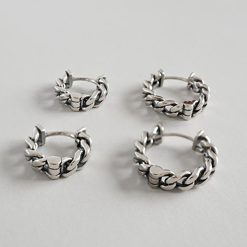 

1pair Vintage Retro Authentic 925 Sterling silver Open Chain Hoop Huggie Earrings FINE jEWELRY Punk E465